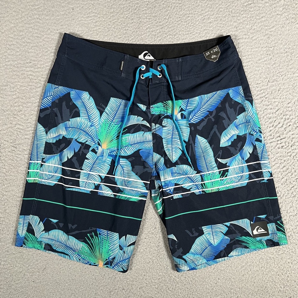 Quiksilver Shorts‎ Mens 33 Blue Floral Boardshorts Swim Surf Beach Drawstring